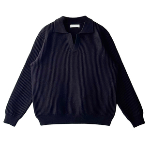 Nick Tian 老钱风V领套头毛衣男秋冬新款黑色高级感韩系针织衫