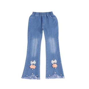 2025春秋新款弹力女童牛仔裤宽松中大童宝宝儿童韩版女童喇叭裤子