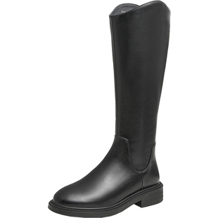 Tata他她女鞋显瘦V口高筒靴长筒靴女加绒骑士靴冬季新款G5JA1DG4