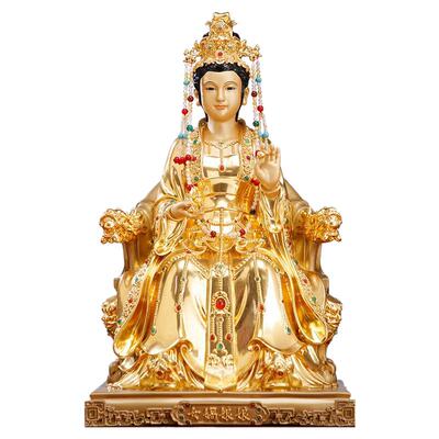 台湾铜贴金女娲娘娘神像家用供奉大地之母女娲补天铜像客厅摆件