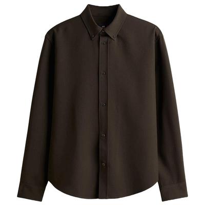 HM男士衬衫春季纽扣领时尚休闲版斜纹布衬衫1301706