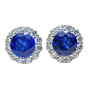 2克拉高定矢车菊蓝宝耳钉925纯银日常款小众设计感新款潮耳环