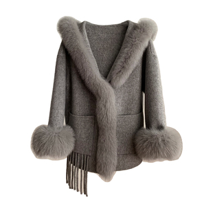 朝朝暮暮！温柔风全羊毛双面呢羊绒大衣狐狸毛领皮草毛呢外套女冬