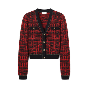 连卡佛合作款 CRUSH Collection冬季新款花呢开衫新年红色外套