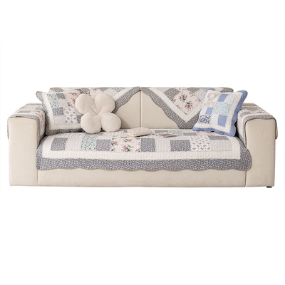 复古全棉绗缝拼布夹棉沙发垫水洗纯棉客厅沙发坐垫防滑四季通用