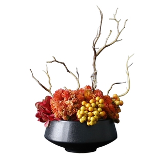 新中式茶桌摆件茶台茶室桌面装饰品禅意仿真花茶几摆设假花餐桌花