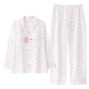 都市丽人带胸垫纯棉长袖睡衣女款春秋季2026新款卡通可外穿家居服