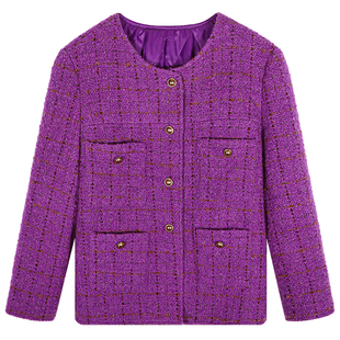 落落狷介 紫色短款毛呢外套女2025年新款设计感小众加厚呢子外套