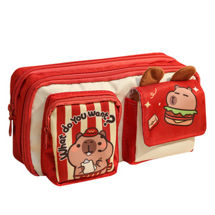 红色卡皮巴拉笔袋女孩高颜值2026新款大容量可爱小学生文具铅笔盒