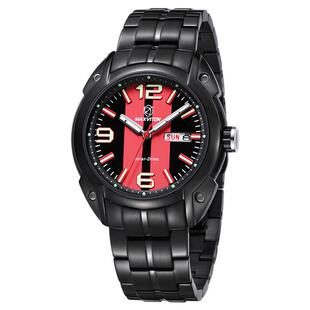 玛斯威顿品牌男士手表时尚潮流夜光防水双日历大表盘光能手表男