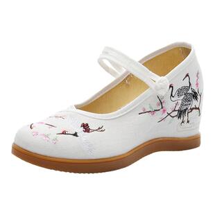 老北京布鞋古装鞋坡跟高跟绣花鞋古风汉服鞋子复古民族风舞蹈单鞋