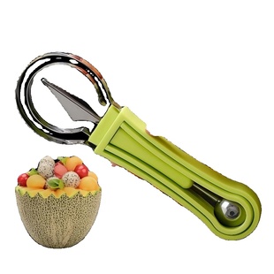 不锈钢三合一水果分割器家用多功能挖球器挖球勺水果取肉雕花工具