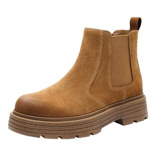 张凌赫同款百丽女靴子复古切尔西靴冬款厚底加绒保暖短靴B2875DD5