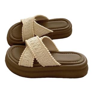 悠悠度假~!4cm厚底增高外穿拖鞋女ins夏季防滑透气沙滩凉拖鞋潮