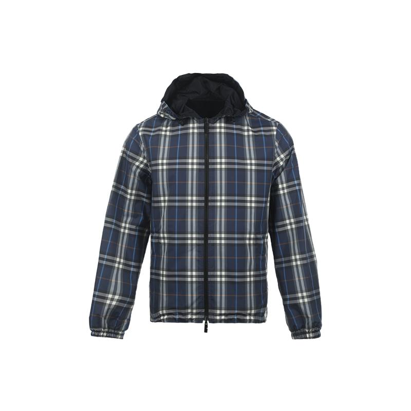 【自营】BURBERRY/博柏利男士格纹双面宽松拉链连帽薄款夹克外套