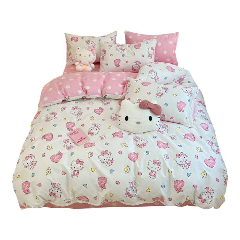 卡通风四件套全棉纯棉hellokitty
