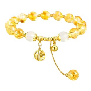 中国黄金央创天然黄水晶手链女款招财手串轻奢生日礼物送女友S925