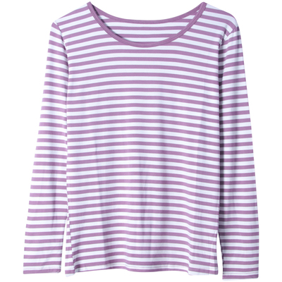 女莫代尔条纹圆领套头长袖T恤