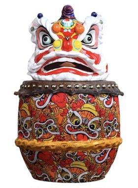 陶瓷新中式醒狮摆件博古架高级感