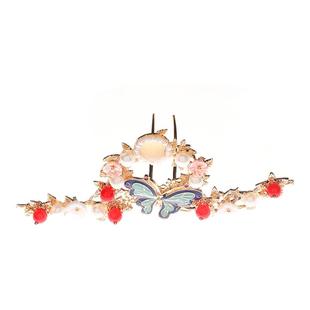 原创头饰汉服烧蓝发饰流苏步摇凤冠珍珠蝴蝶景泰蓝全套装合金发簪