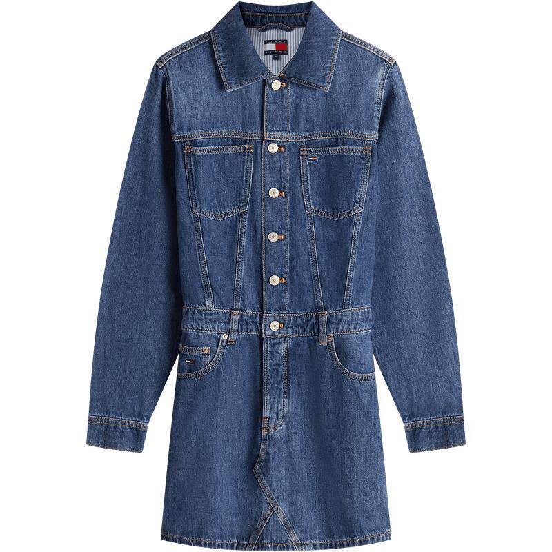 Tommy女装翻领宽松牛仔连衣裙