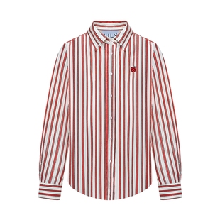 LILY2026春新款女装全棉手绘条纹圣诞新年平安果苹果刺绣衬衫外套