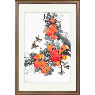 国画成品画芯未裱无款四尺斗方柿子纯手绘真迹工笔花鸟柿子装饰画