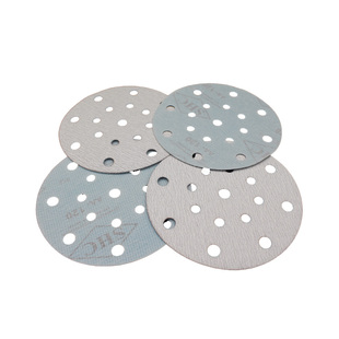 干磨砂纸5寸6孔圆形自粘抛光白沙纸汽车6寸17孔圆盘植绒打磨砂纸