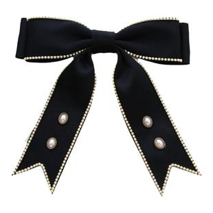 黑色燕尾领结别针大蝴蝶结珠链钻石布艺衬衫领花韩式纯色装饰胸针
