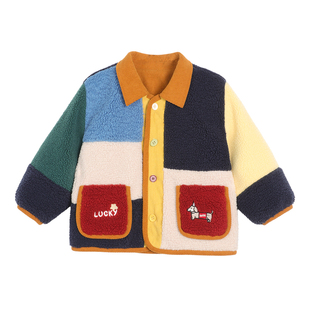 小O爸男婴童 宝宝糕糕毛外套拼色冬季2025新款婴儿保暖气质冬装