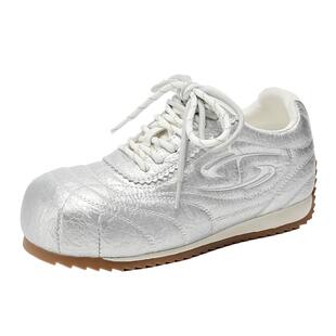 EBLAN/伊伴泽西风内增高德训鞋女2025秋季新款双珩线休闲保龄球鞋