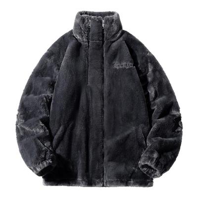 胖胖哥美式刺绣毛绒外套棉服男款冬季棉衣仿兔绒加厚保暖夹克潮