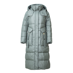 贝特如中老年女长款浅绿色羽绒服连帽加厚保暖防风显瘦冬季外套EL