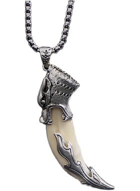 狼牙钛钢项链藏银镶嵌狗牙吊坠
