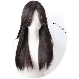 假发女长发全头套式自然真发时尚新款中分八字刘海黑长直假发套