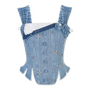 【张靓颖同款】lefame拉飞姆时尚假两件牛仔上衣吊带女