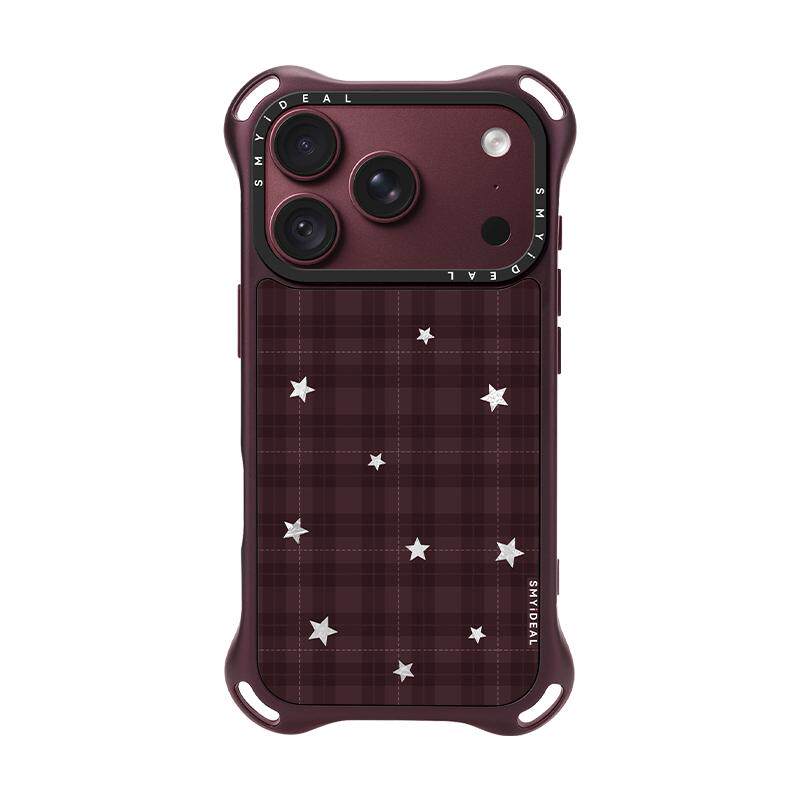 【四角自带挂绳孔】适用苹果18pro手机壳磁吸iphone18新款18promax秋冬17/16/15/14/13/12格子星星18勃艮第红