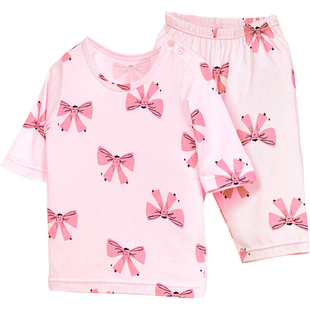 儿童睡衣夏冰丝凉感女童7分袖家居服男童T恤短袖空调服天丝tencel