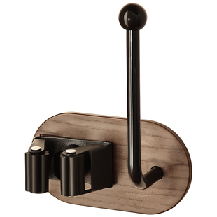 卫生间强力粘钩免打孔胡桃木纹拖把夹壁挂拖扫把挂钩浴室收纳架Y