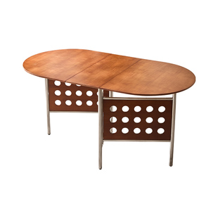 合意折叠桌椭圆形实木餐桌家用小户型中古风可折叠6人餐桌椅组合