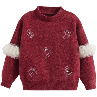 女童套装新年衣服2026新款冬装女孩tutu裙冬季衣服儿童红色拜年服