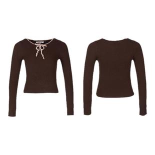 Palavas暮色可可系带上衣春秋新品雅丹风长袖女打底针织衫原创