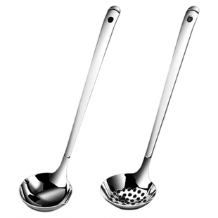 304不锈钢汤勺家用盛汤勺子长柄商用火锅漏勺套装加大号加厚加深