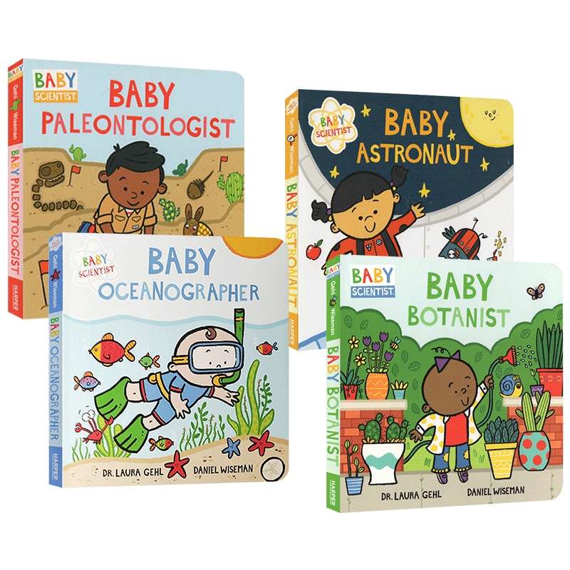 儿童科学家纸板书4册 英文原版 Baby Scientist 植物 海洋 宇宙太空 动物考古百科知识绘本 幼儿STEM启蒙科普图画书 英文版英语书