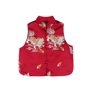 大耳象女童国风刺绣马甲中式冬新宝儿拜年服内搭保暖加厚无袖上衣