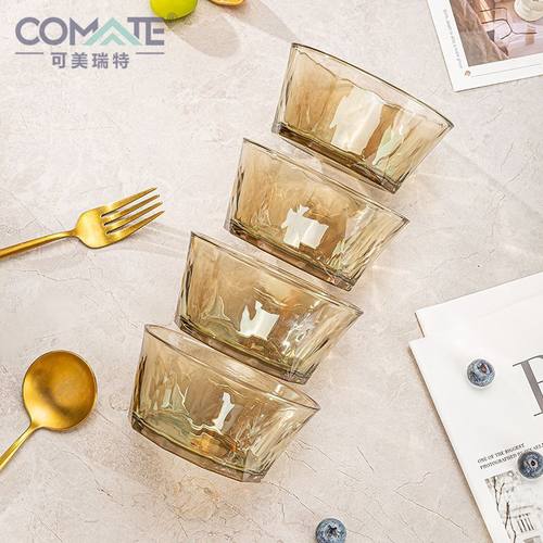 网红家用高颜值泡面奢耐高温玻璃碗盘碗茶色沙拉餐具玻璃轻碗套装