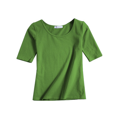 夏季通勤修身圆领七分袖T恤女装