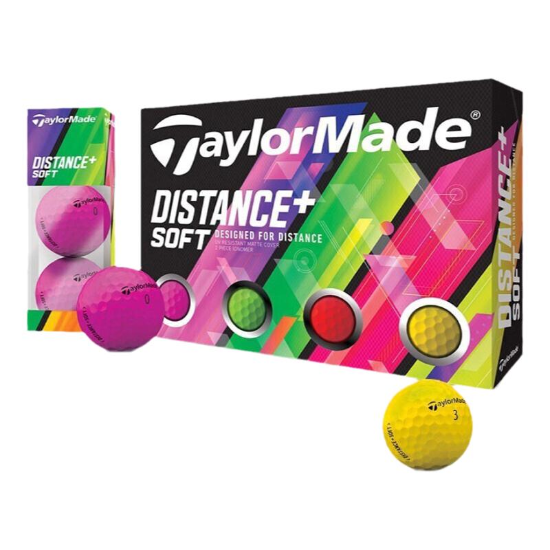 TaylorMade泰勒梅高尔夫球Distance+solf四彩色双层球golf二层球