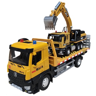 合金平板拖车大号仿真道路救援车模型儿童工程车套装男孩汽车玩具