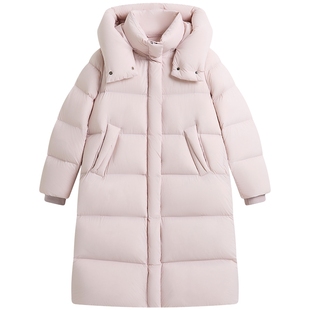 KBNE高充绒量连帽粉色排骨羽绒服女2025冬季新款长款显瘦羽绒外套